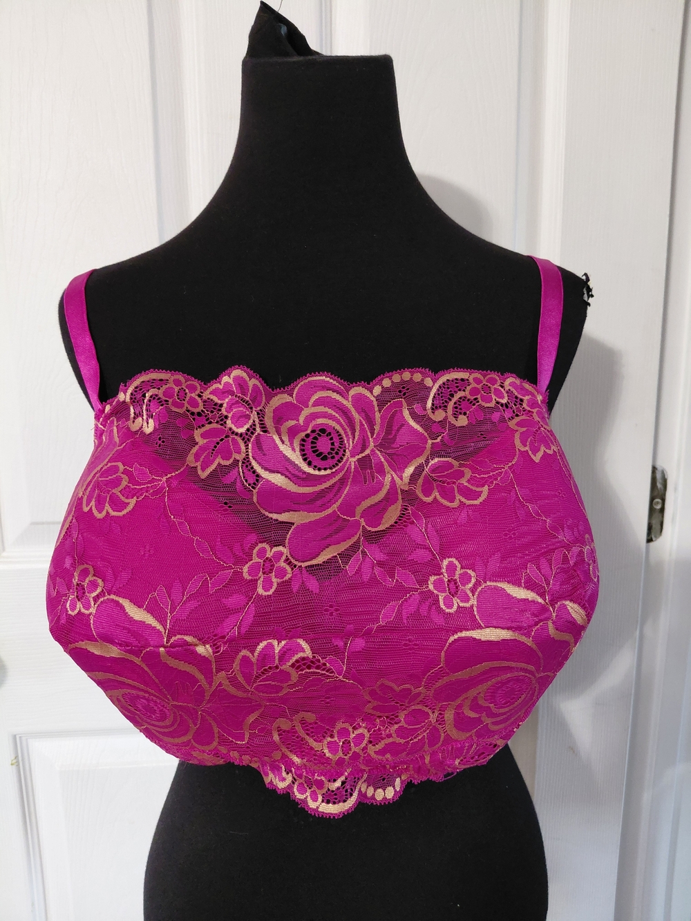 Comfort Choice Fuchsia Lace Crop Bralette with Gold Floral Accents